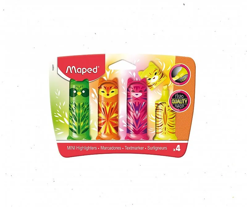 RESALTADOR MAPED MINI CUTE FLUO ANIMALITOS EST X4