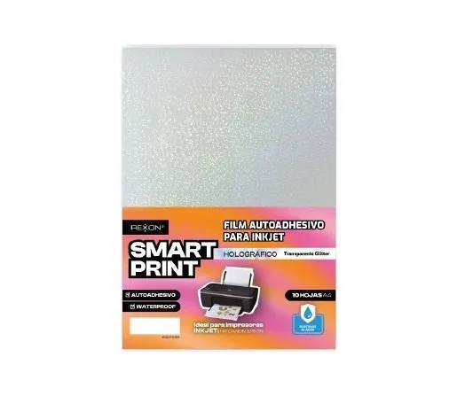 PAPEL REXON FILM AUTOADH A4 X10H TRANSP HOLOG GLITTER
