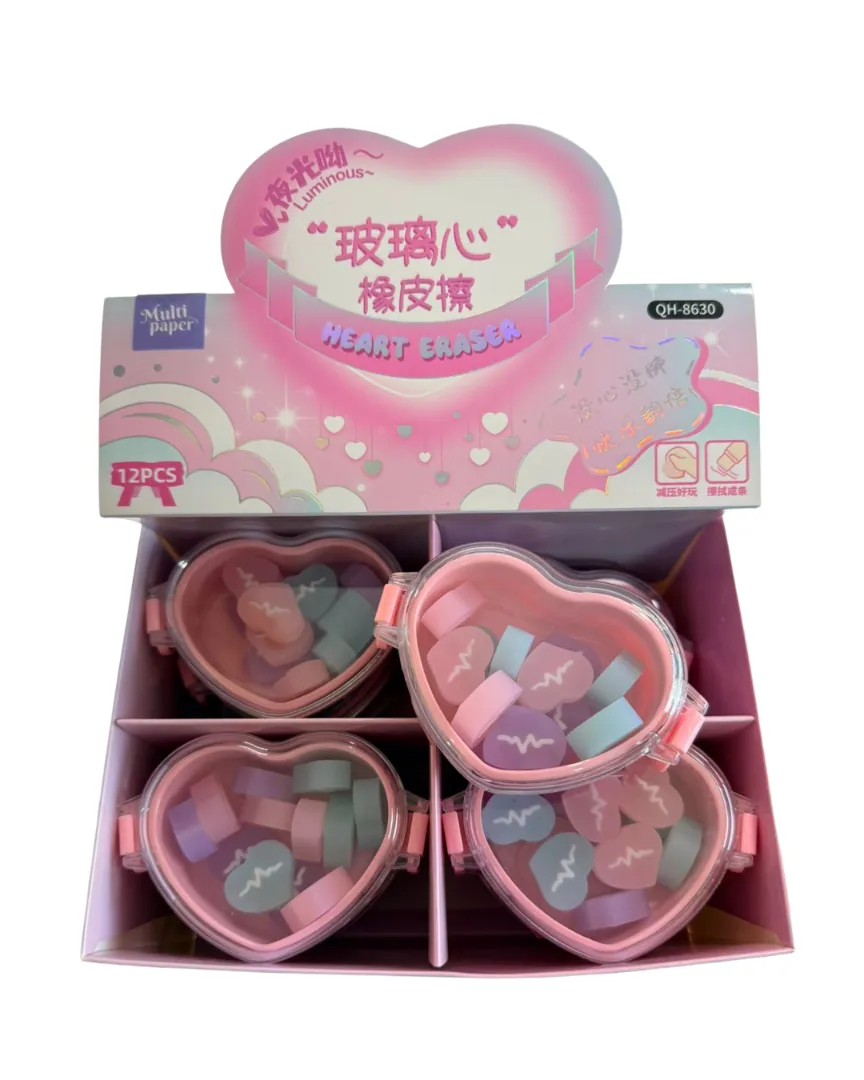 Goma De Borrar corazones c/contenedor forma de corazon
