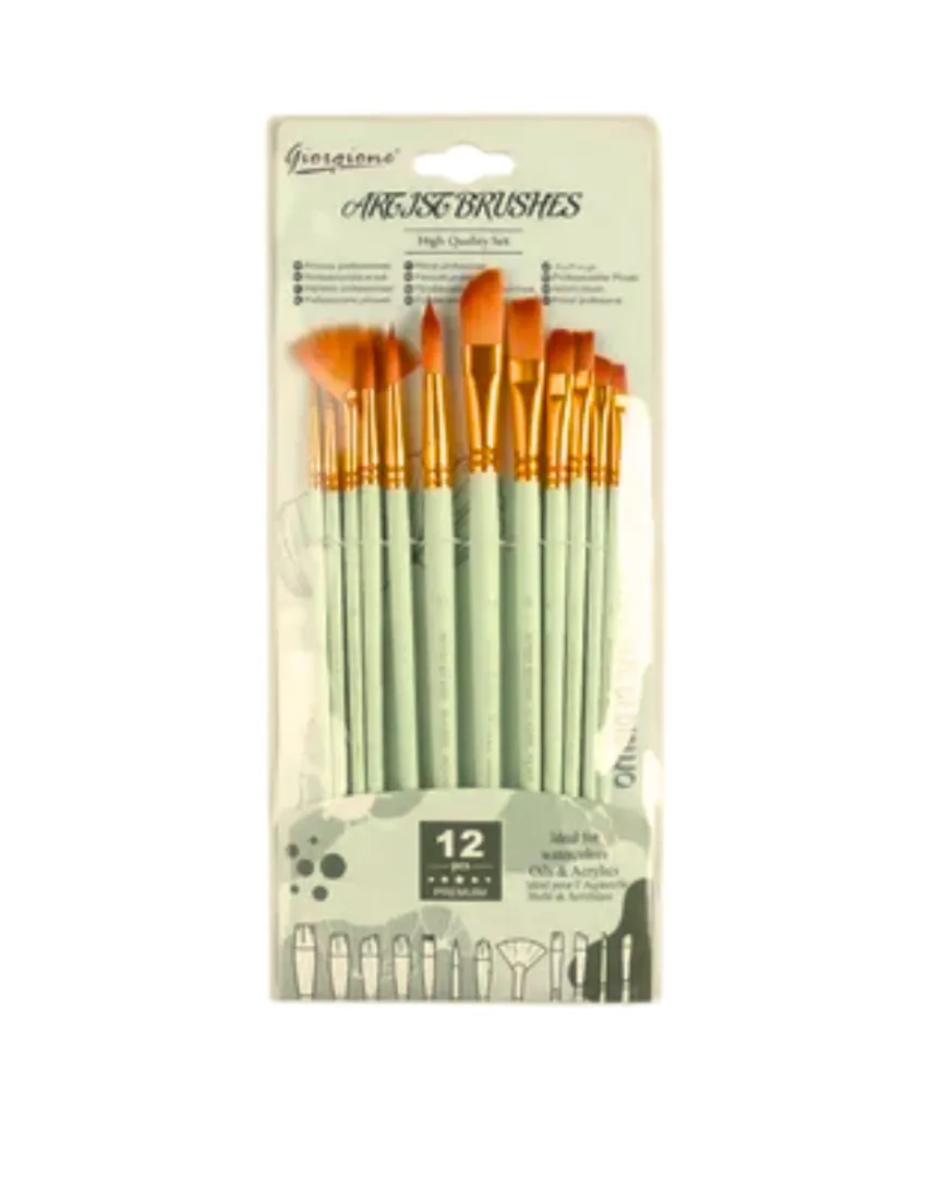 PINCEL SET X 12 GIORGIONE G-1200F VERDE