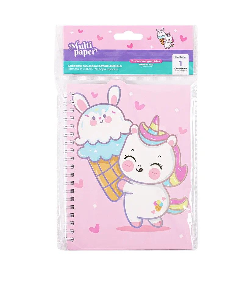 CUADERNO C/ESPIRAL 13.3X18CM 60H RY KAWAII ANIMALS