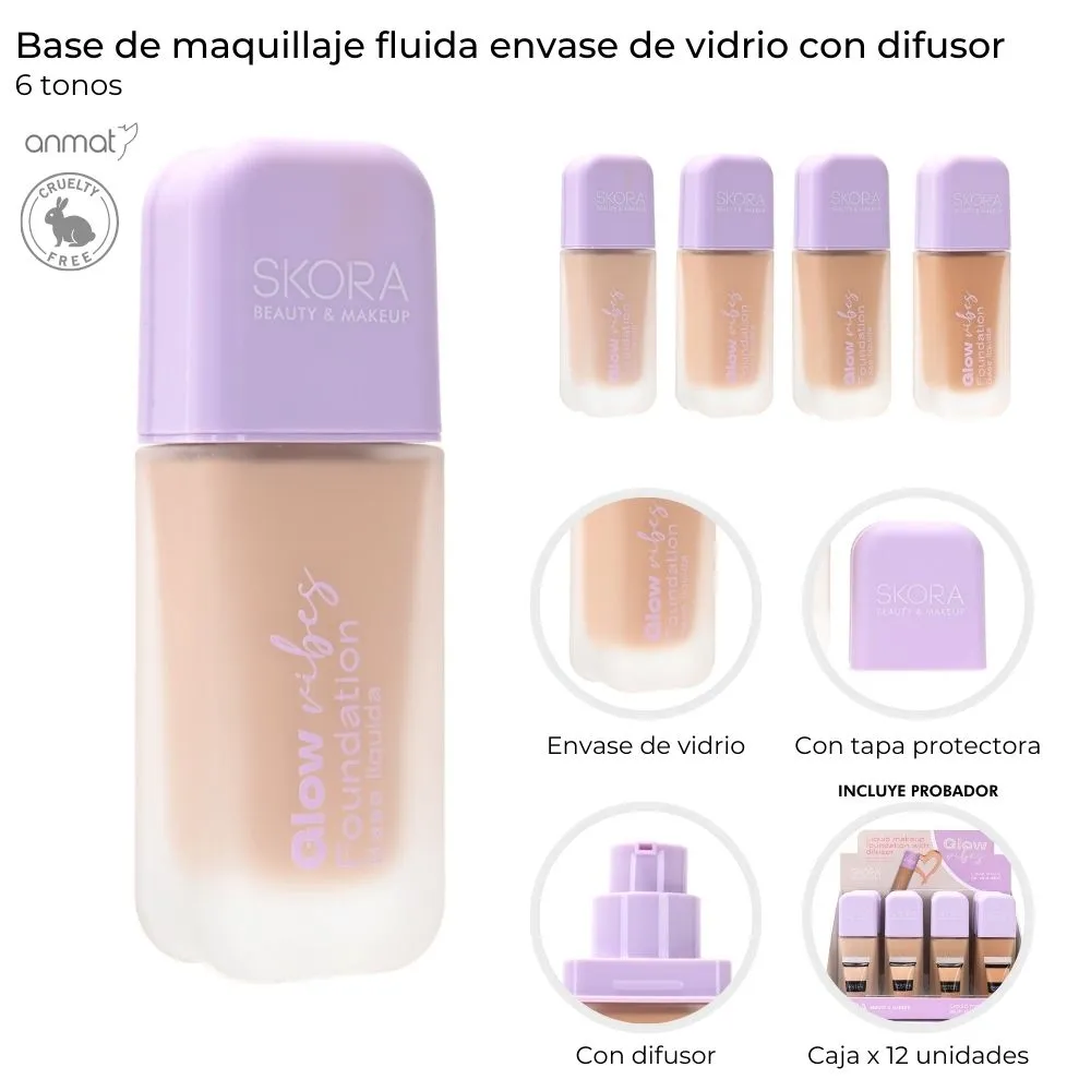 BASE DE MAQUILLAJE FLUIDA ENVASE DE VIDRIO C/DIFUSOR