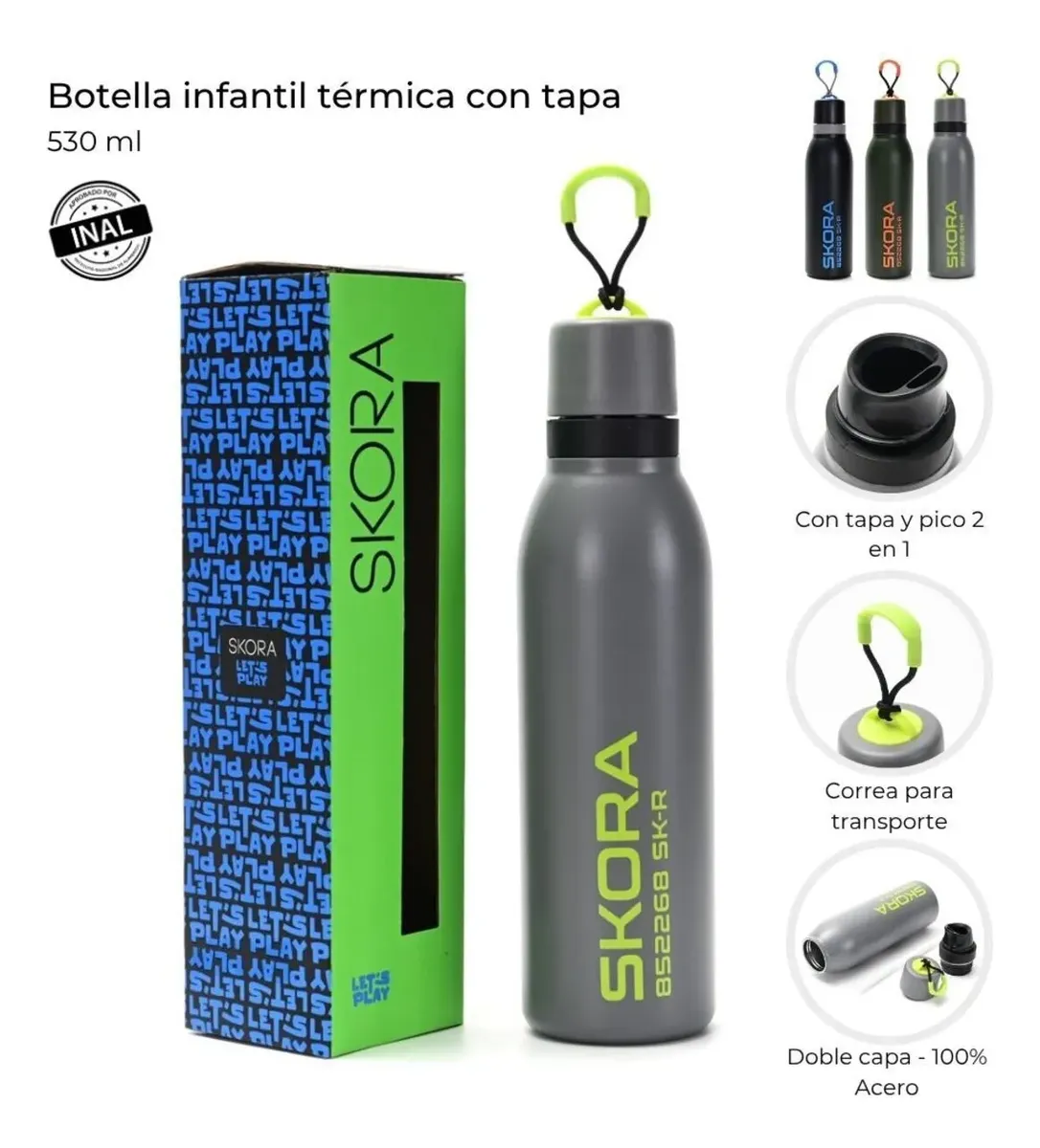 BOTELLA TERMICA CON PICO Y TAPA 530ML