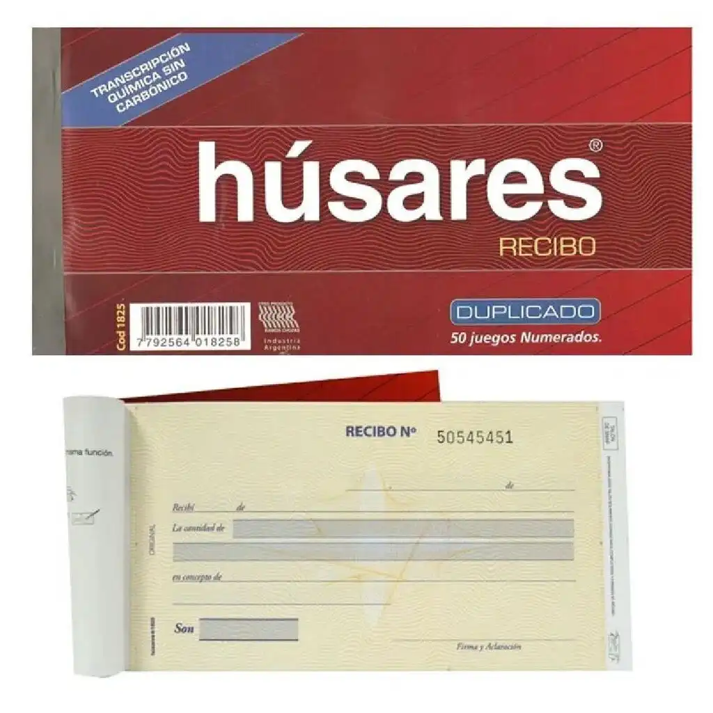 TALONARIO HUSARES 1825- RECIBI DUPLICADO QUIMICO