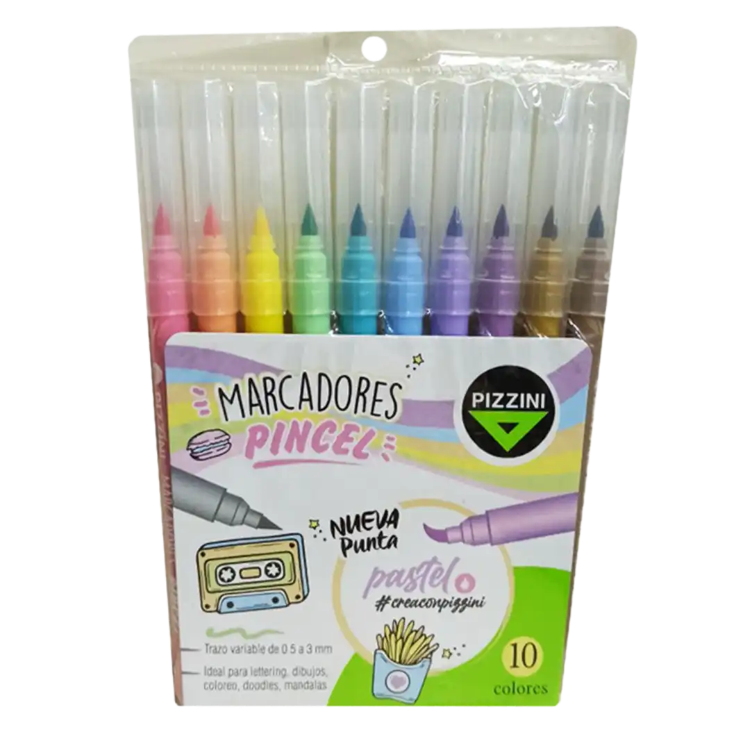 MARCADOR PIZZINI PUNTA PINCEL X 10 PASTEL