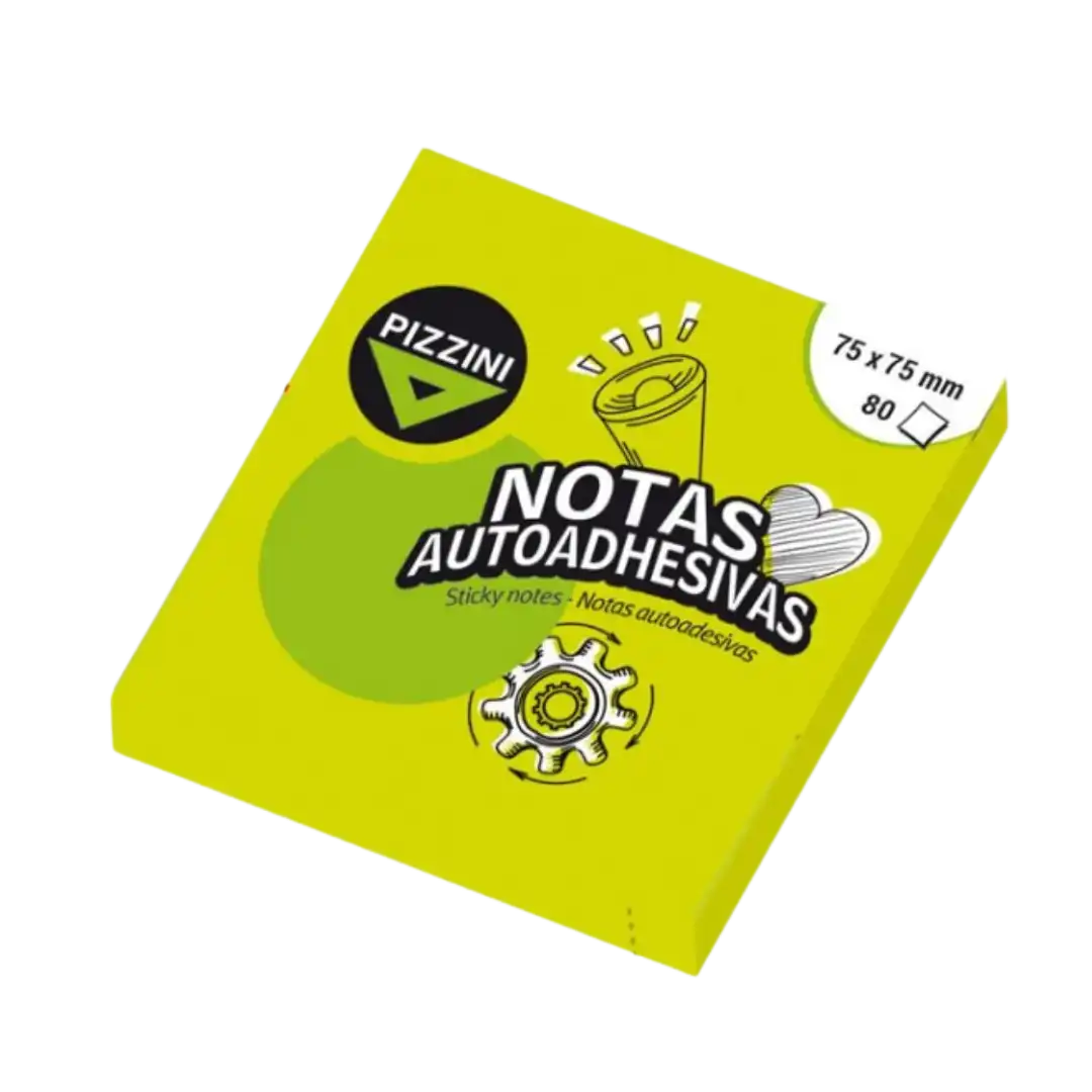 NOTAS ADHESIVAS PIZZINI 75X75 AMARILLO FLUO