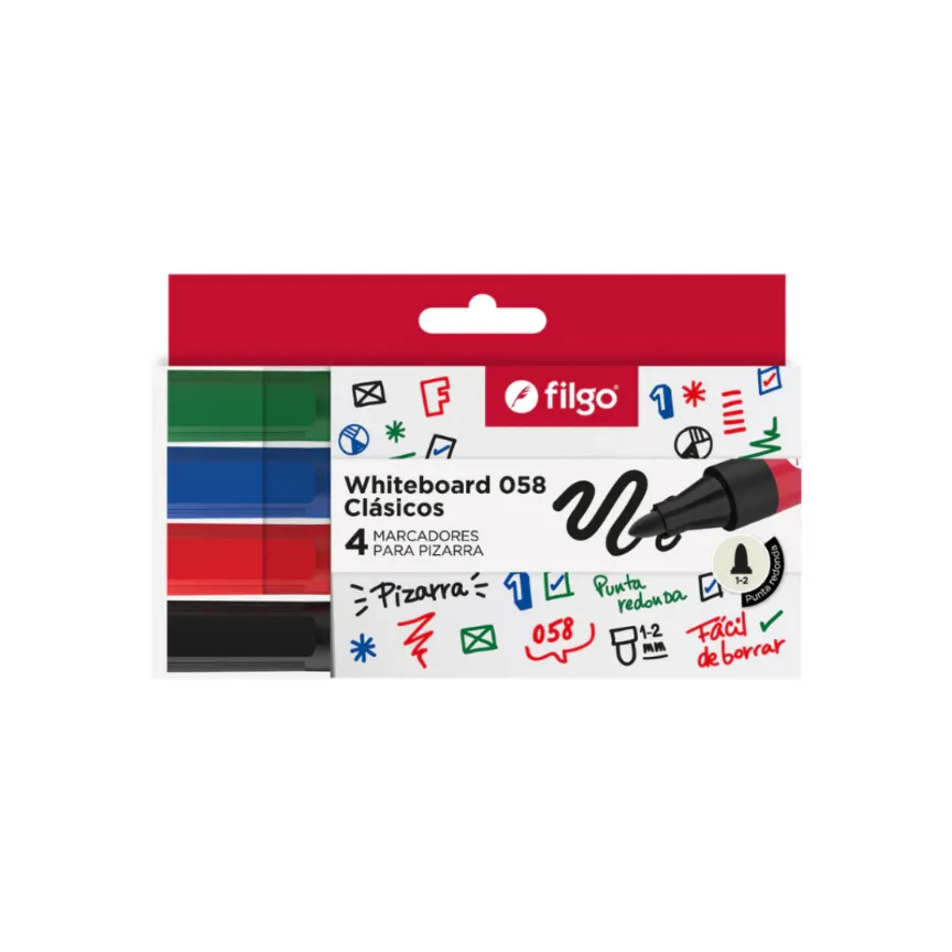 MARCADOR P/PIZARRA FILGO 058 COLORES CLASICOS EST X4