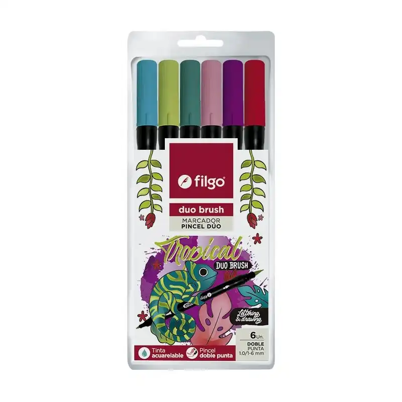 MARCADOR FILGO DUO BRUSH X 6 CLASICO/TROPICAL