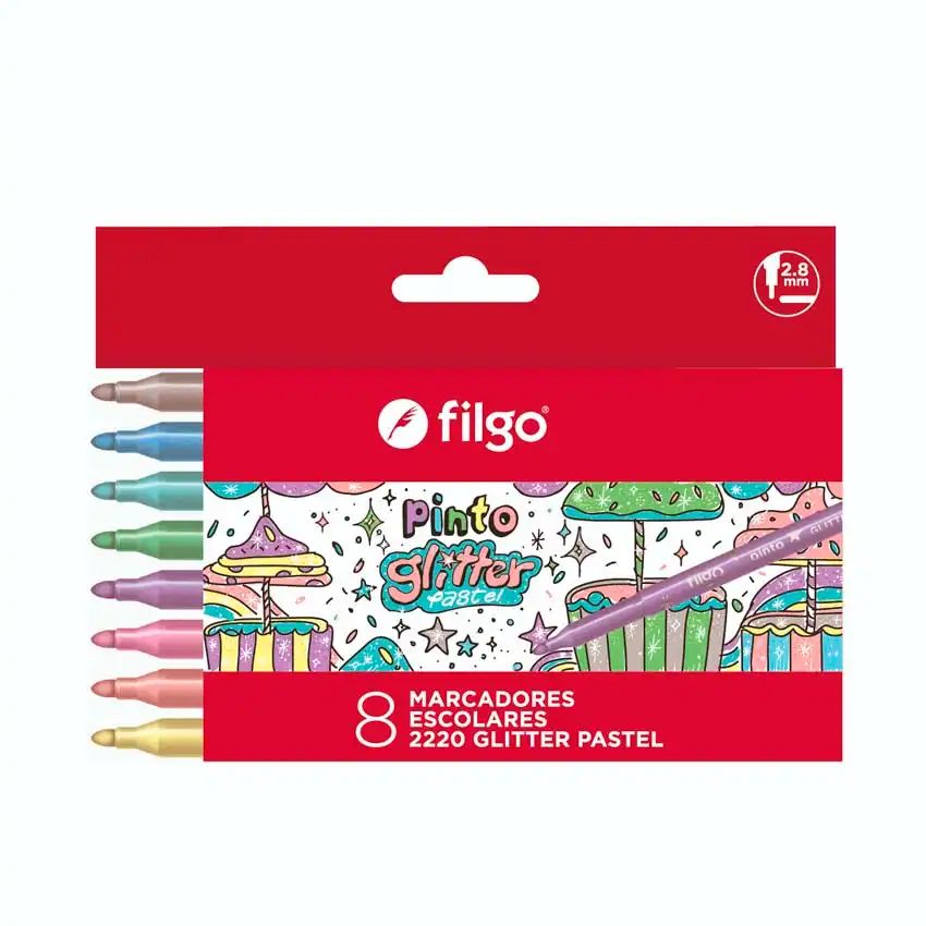 MARCADOR FILGO PINTO GLITTER PASTEL X 8 2220