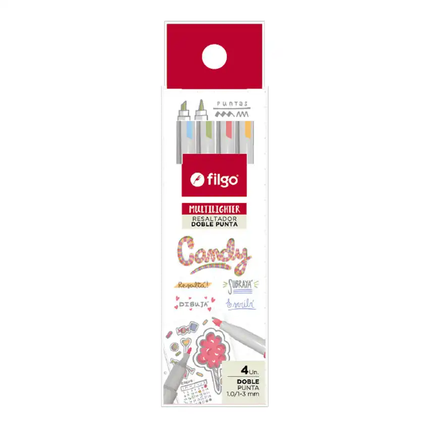 RESALTADOR FILGO DOBLE PUNTA ESSENTIAL/CANDY X 4