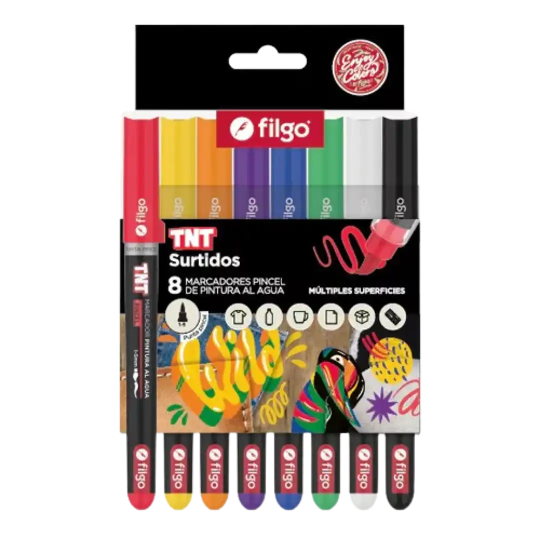 Marcadores Filgo Pintura Al Agua TNT Punta Pincel X8u