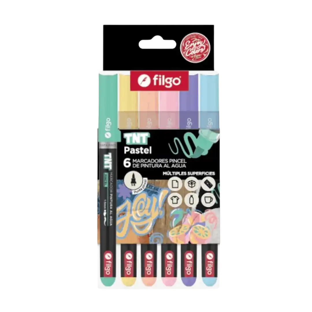 MARCADOR FILGO TNT PUNTA PINCEL X 6 PASTEL