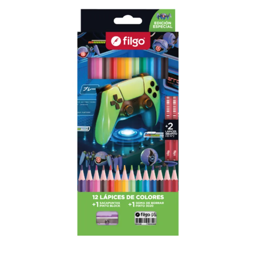 LAPIZ DE COLOR FILGO PINTO CJ X12+2HB+GOMA+SACAPUNTAS