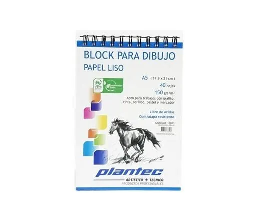 BLOCK DE DIBUJO C/ESPIRAL SUPERIOR PLANTEC A5 150G BLANCO 40