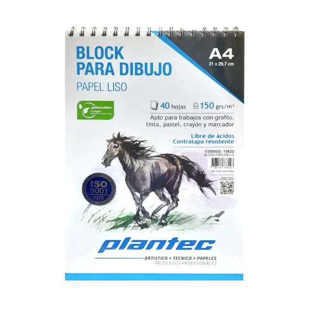 BLOCK DE DIBUJO C/ESPIRAL SUPERIOR PLANTEC A4 150G BLANCO 40