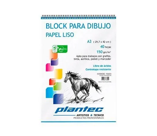 BLOCK DE DIBUJO C/ESPIRAL SUPERIOR PLANTEC A3 150G BLANCO 40