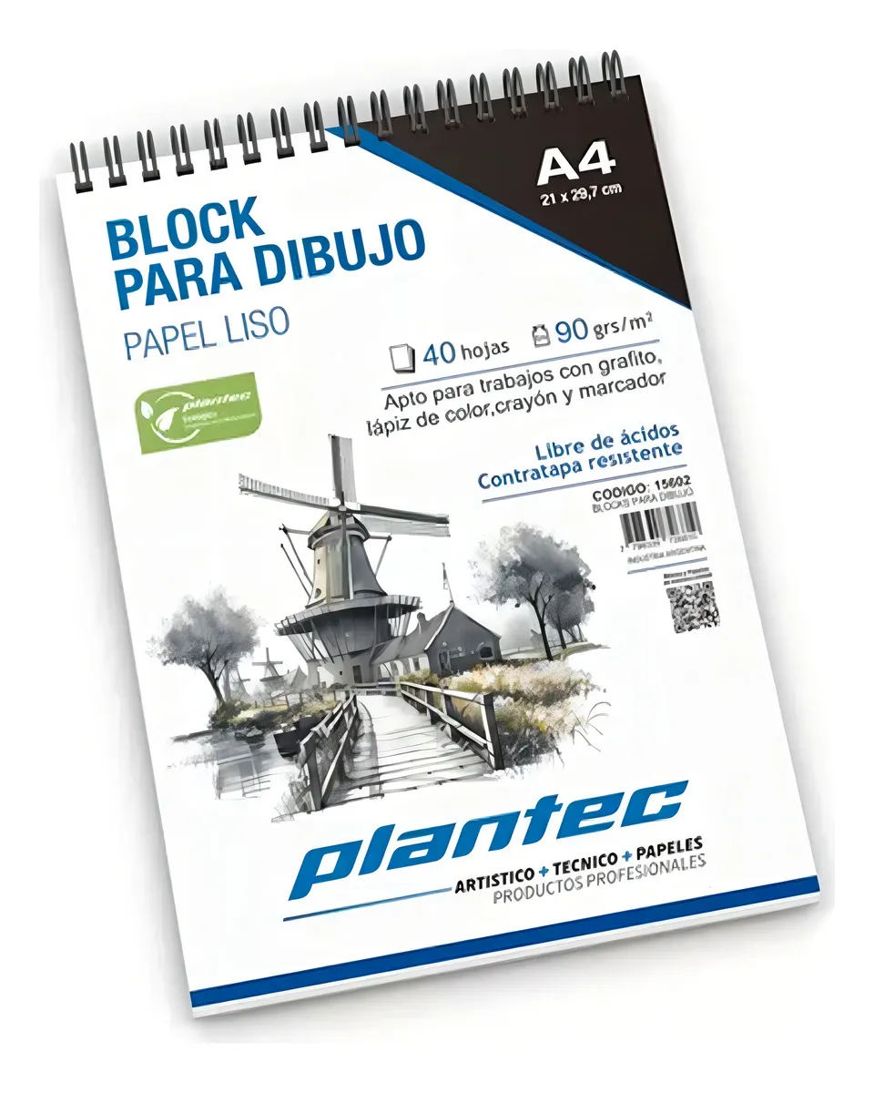 BLOCK DE DIBUJO C/ESPIRAL SUPERIOR PLANTEC A4 90G 40H