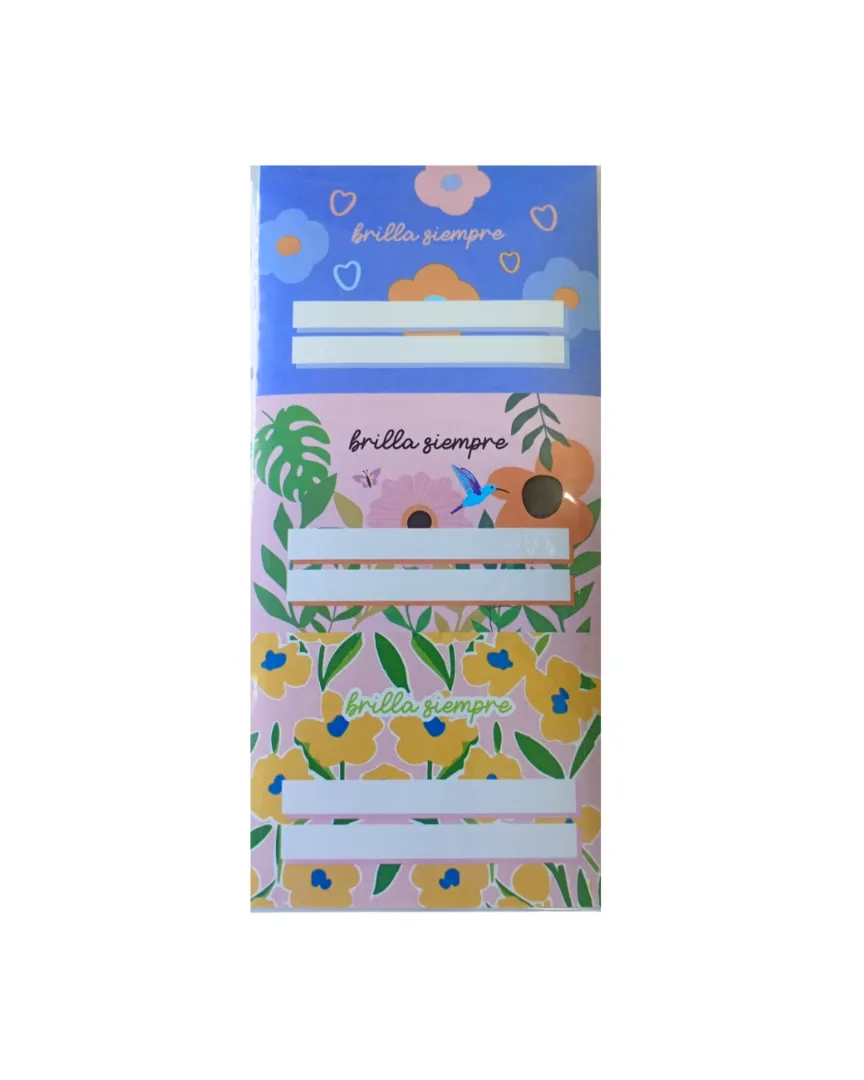 ETIQUETA ESCOLAR P/CUADERNO ONIX X12 FLORA