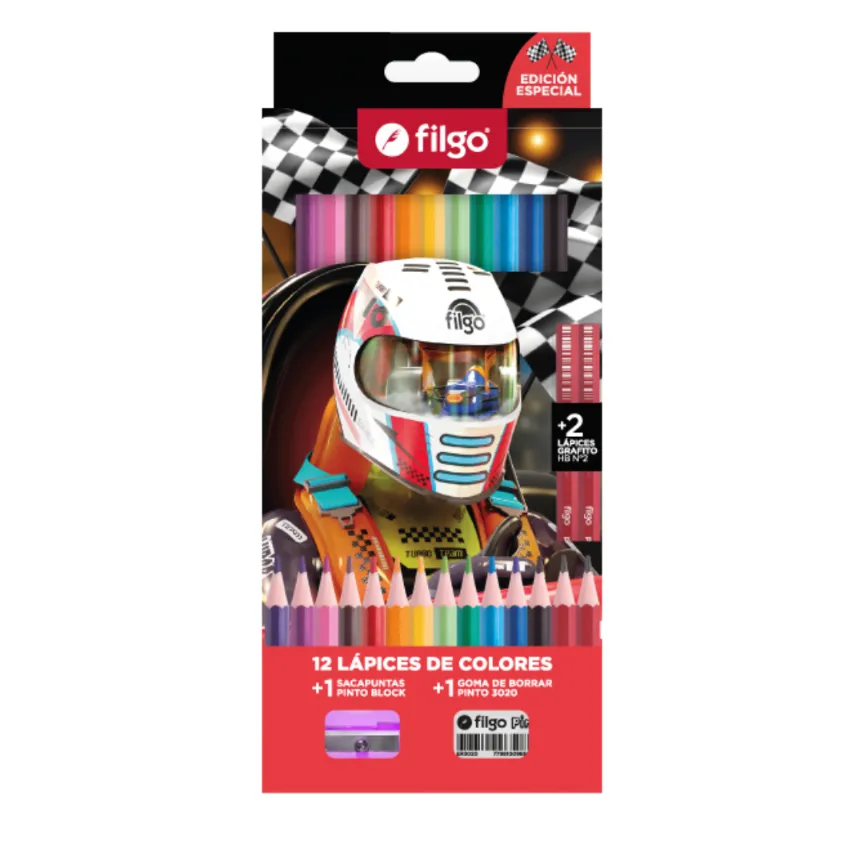 LAPIZ DE COLOR FILGO PINTO CJ X12+2HB+GOMA+SACAPUNTAS