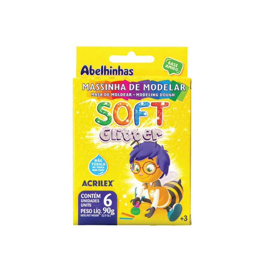 PLASTILINA DE MODELAR SOFT X 6 GLITTER ACRILEX