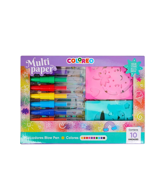 MARCADORES BLOW PEN X 10 SET STENCILES + STICKERS